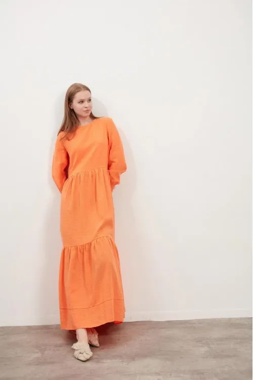 Keten Karışımlı Naranja Elbise