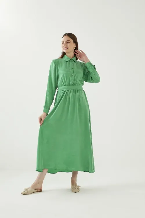 Tensel Kumaş Uzun Elbise