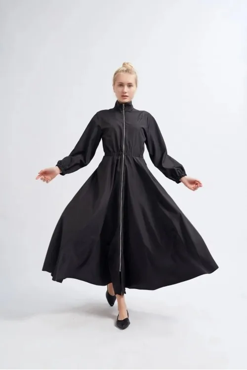 Fermuarlu Uzun Elbise