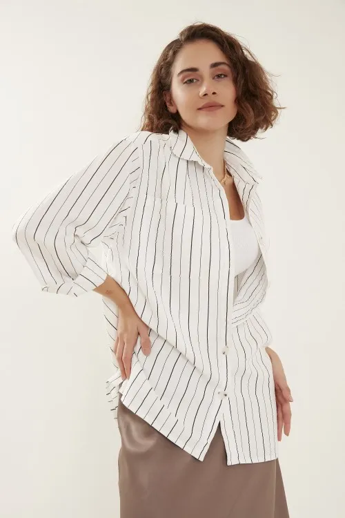 Çizgili Doğal Kumaş Gömlek