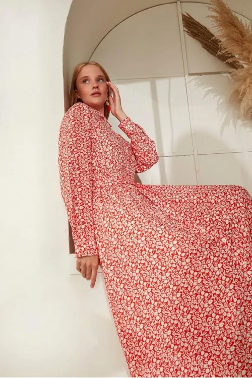 Çiçek Desenli Gömlek Elbise